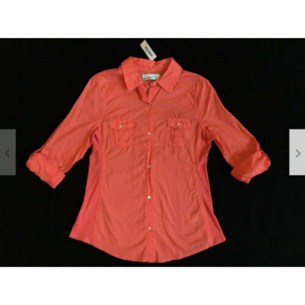 Old Navy Orange Button Down Roll Tab Sleeve Shirt